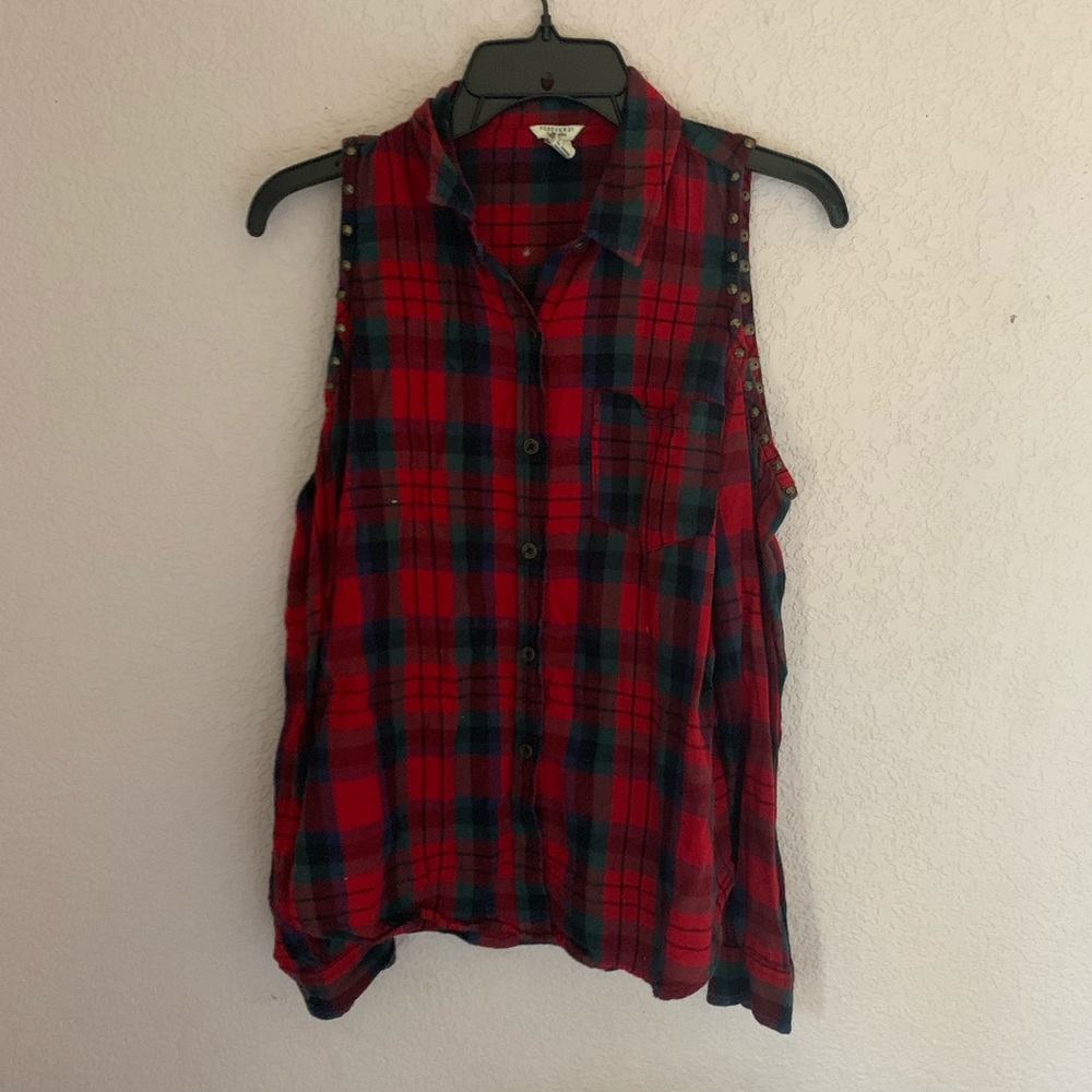 Forever 21 open shoulder flannel top w/ studs